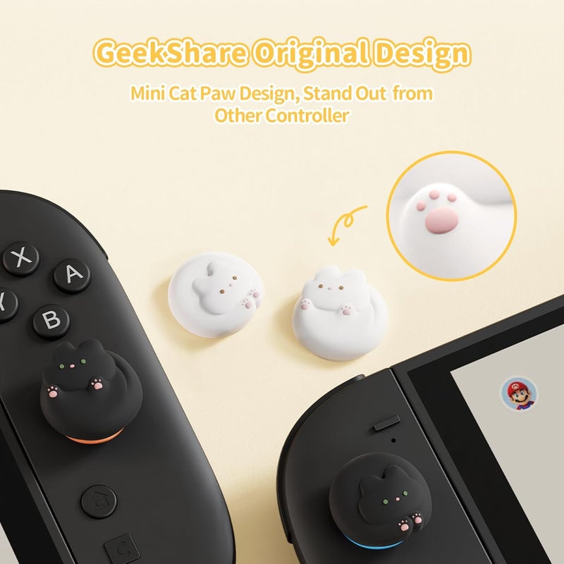 GEEKSHARE Joystick Caps Compatible with Switch 2 - Anti-Slip Thumb Grip Caps - Silicone Analog Cover Thumbstick Grips for Switch 2025, Black & White Kittens - Image 5